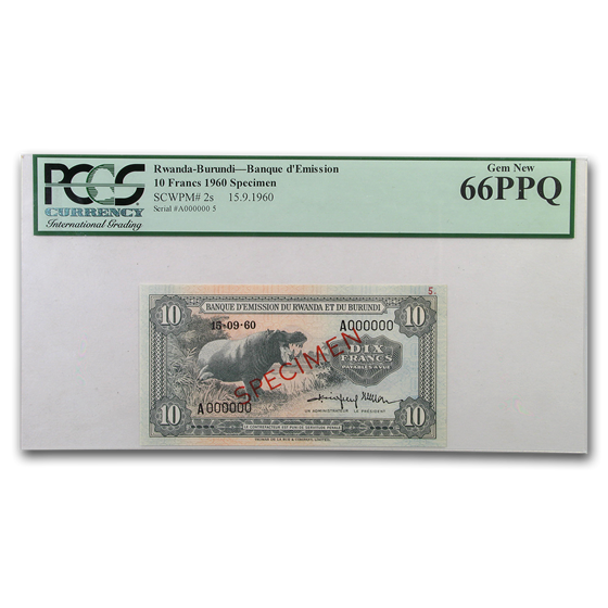 1960 Kingdom of Rwanda 10 Francs Gem CU-66 PPQ PCGS Specimen 1960 Kingdom of Rwanda 10 Francs Gem CU-66 PPQ PCGS Specimen